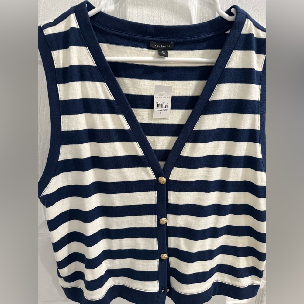 Ann Taylor Navy and Cream Striped Top
